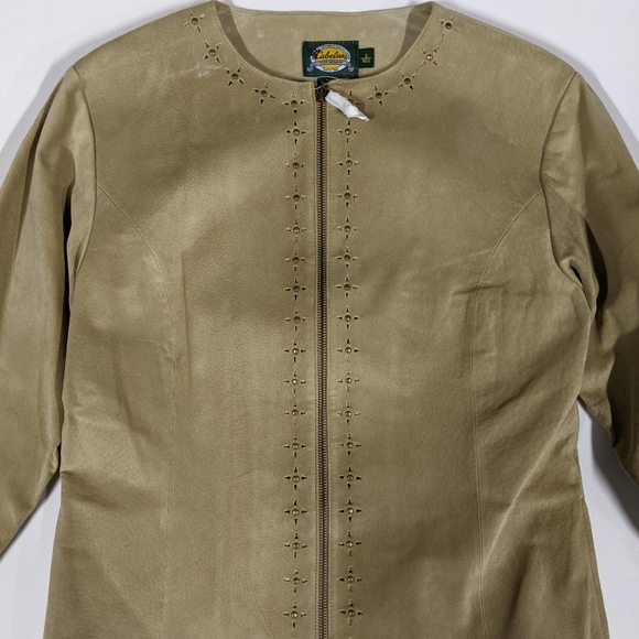 NWT Cabelas Suede Leather Jacket Sz S Beige Tan Full Zip Perforated - Picture 3 of 13